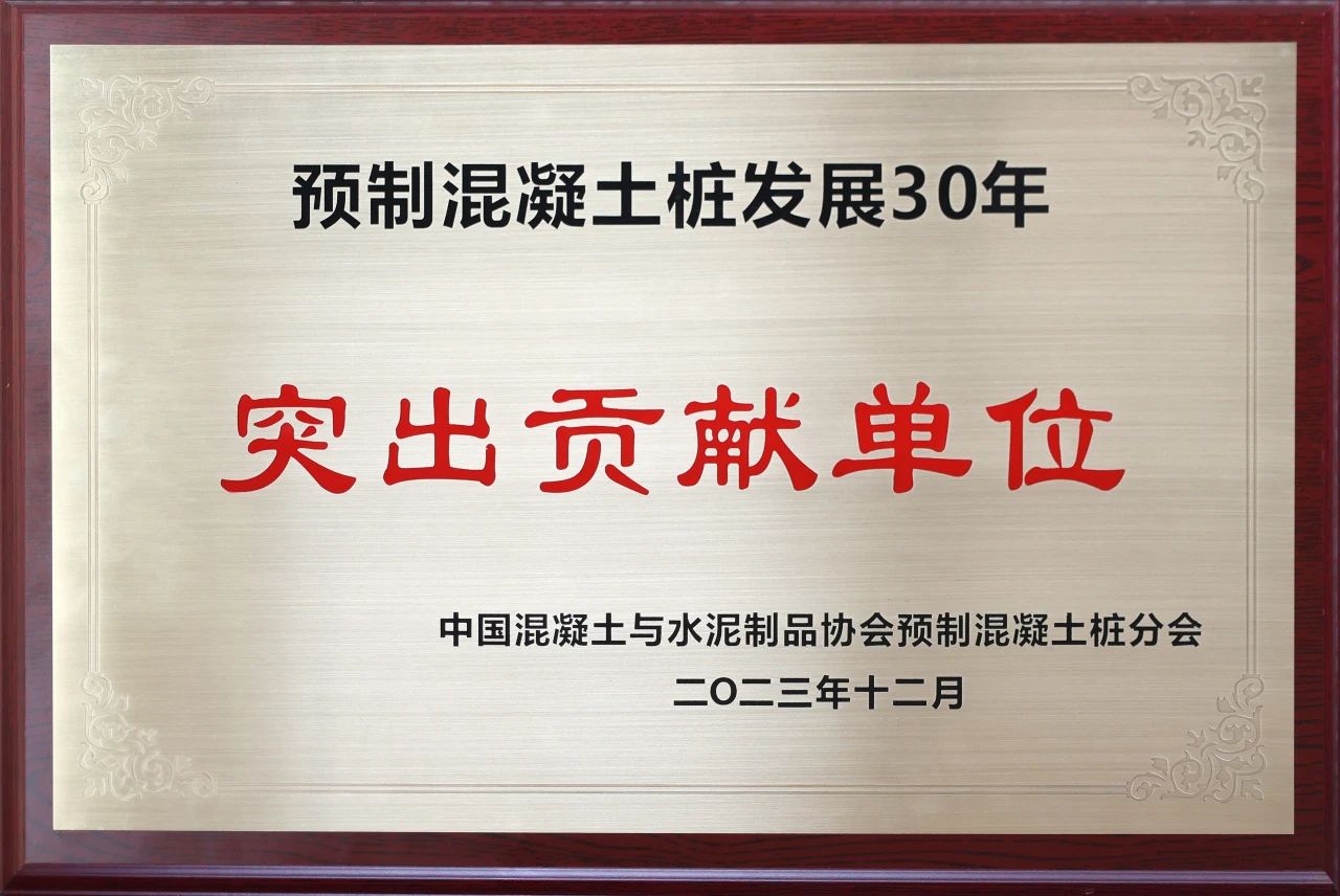 9888拉斯维加斯官网智能获评预制混凝土桩行业发展30年“突出贡献单位”